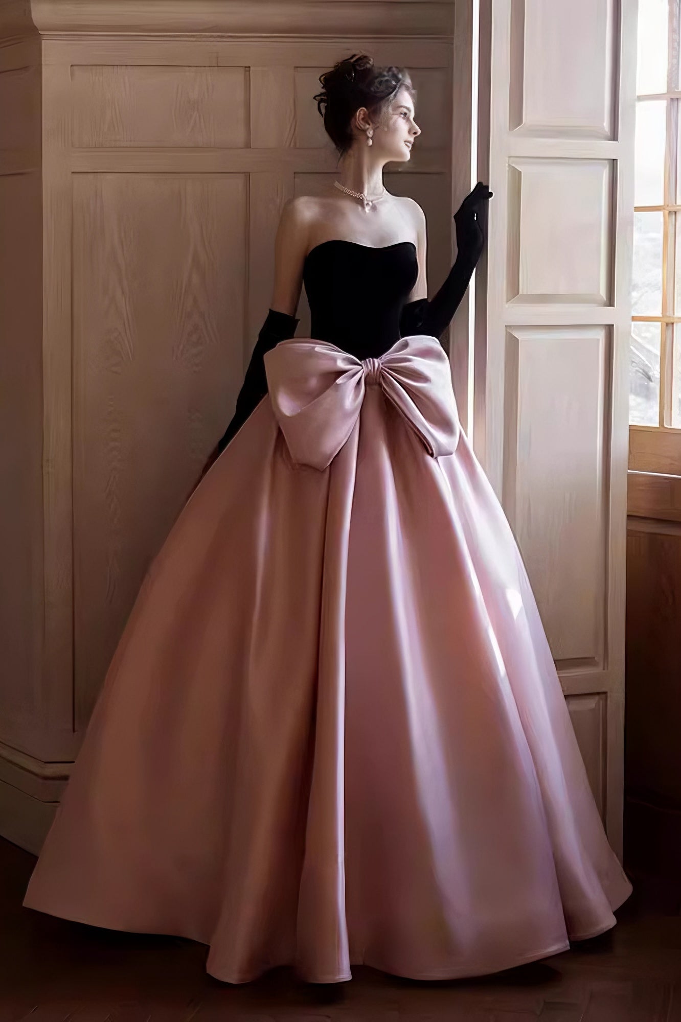 acelimosf™-Runaway princess evening dress black adult ceremony birthday party bow pink dress