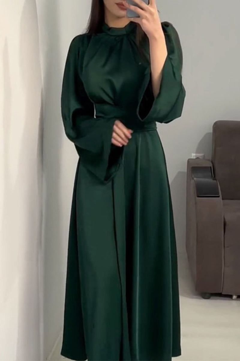 acelimosf™-Elegant Solid Slit Half A Turtleneck Waist Skirt Dresses