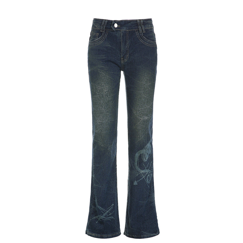 acelimosf™-Abstract contrast low rise flared jeans