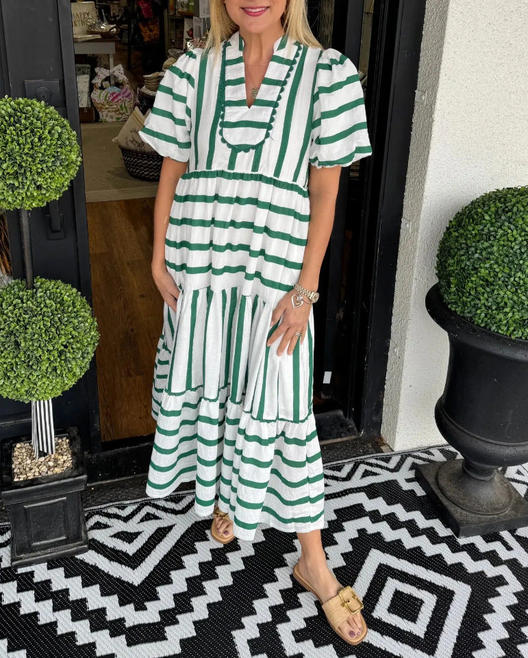 Striped V-Neck Flowy Midi Dress