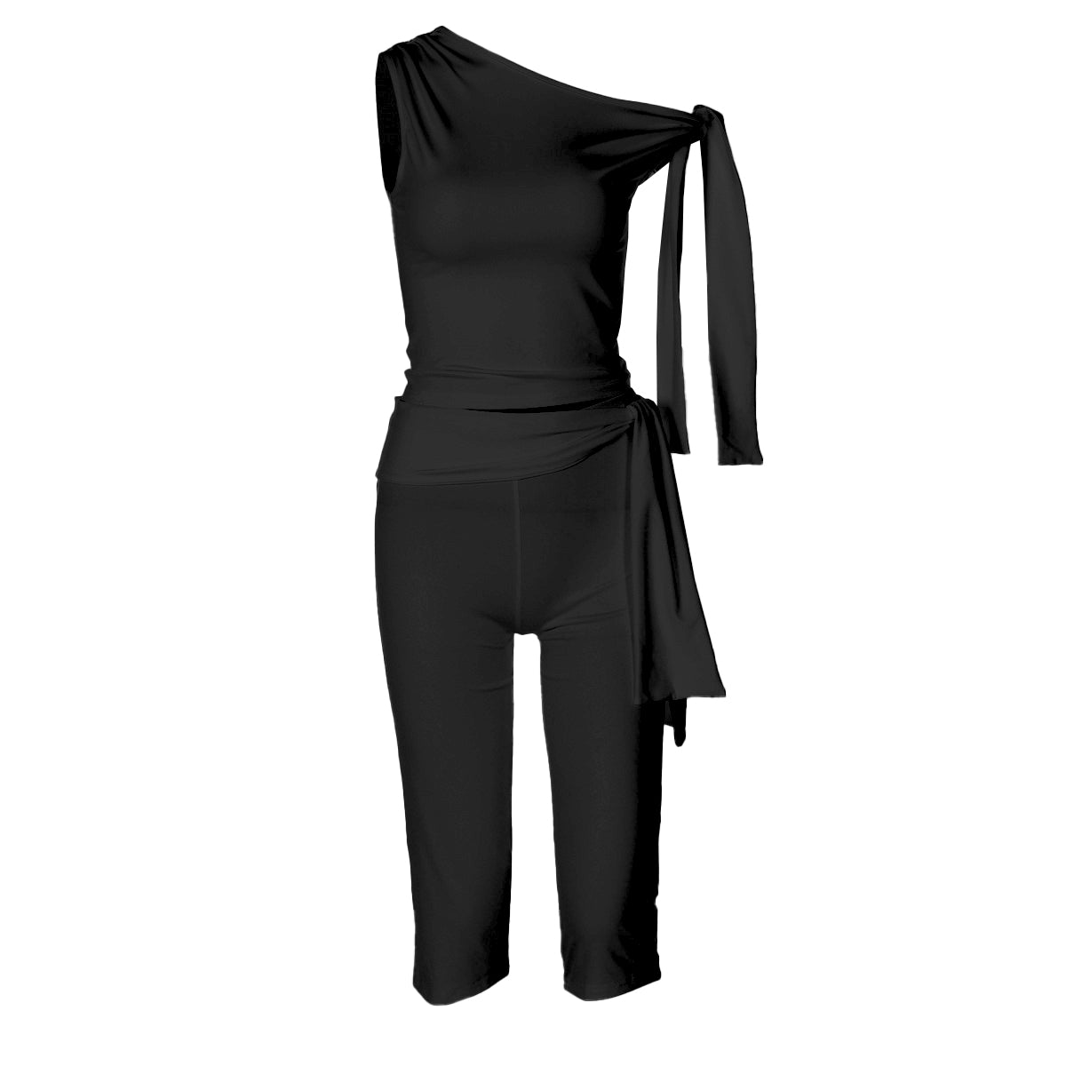 acelimosf™-Off shoulder knotted medium rise pant set