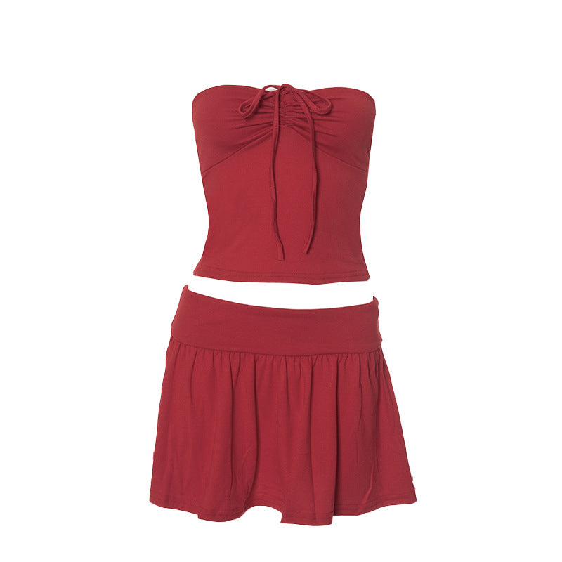 acelimosf™-Drawstring ruched 2-way mini skirt set