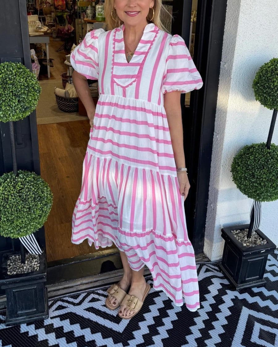 Striped V-Neck Flowy Midi Dress