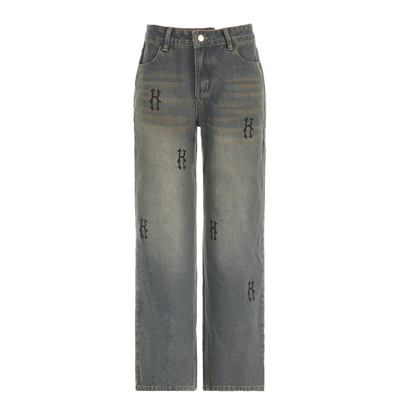 acelimosf™-Contrast "H" print pocket low rise jeans