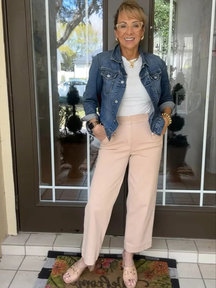 Women Stretch Twill Cropped Wide Leg Pant-(BUY 2 FREE SHIPPING)