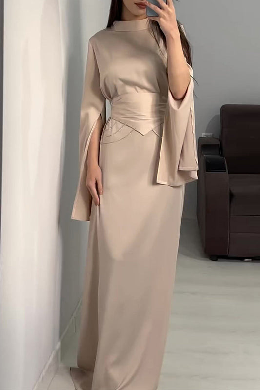 acelimosf™-Elegant Solid Slit Half A Turtleneck Waist Skirt Dresses