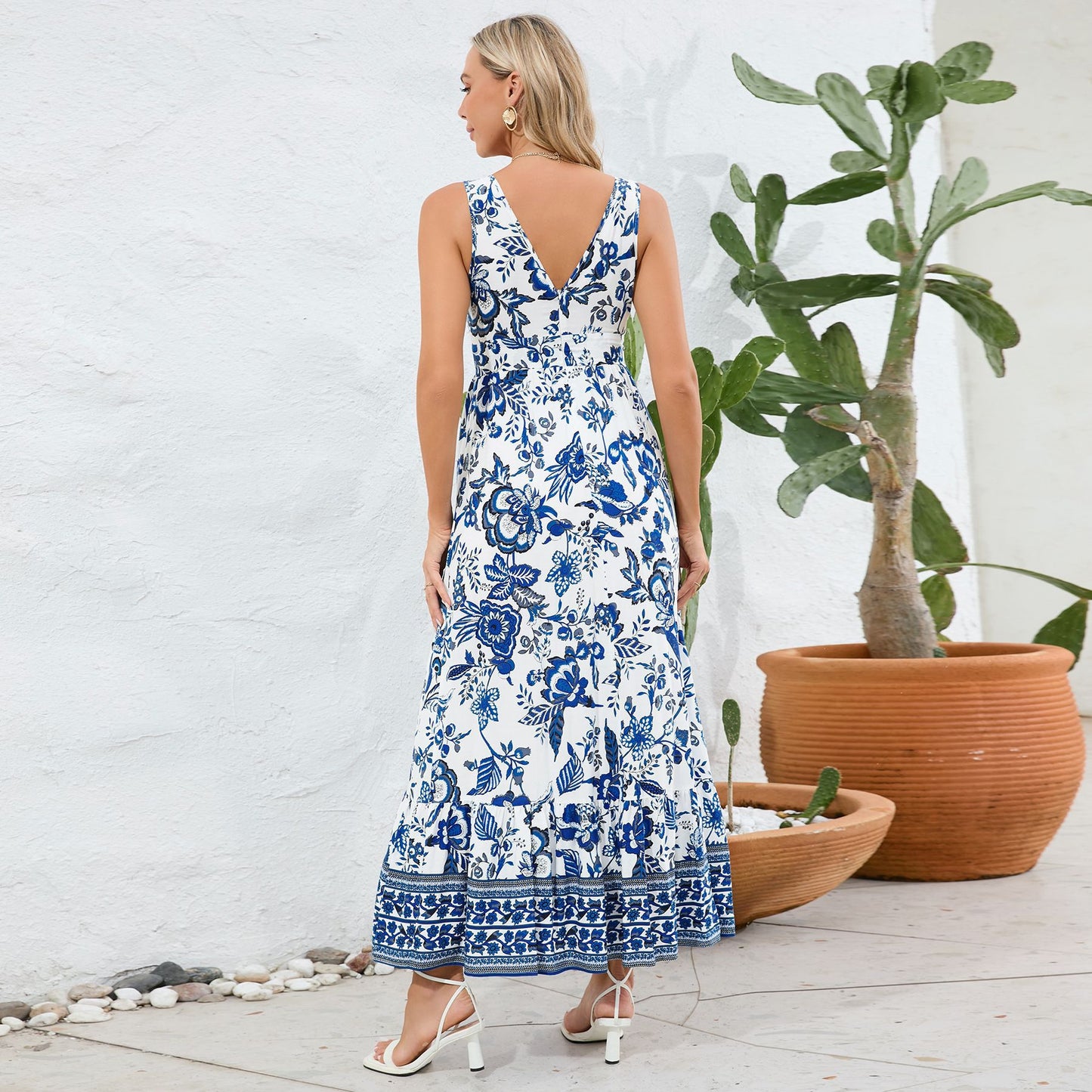 acelimosf™-Vintage Floral Print Summer Maxi Dress