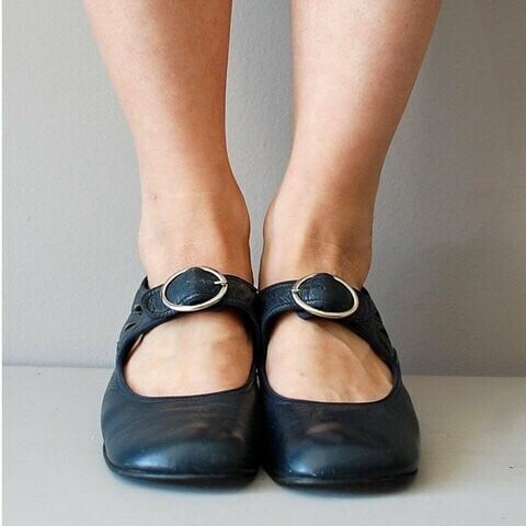 Mary Jane Leather Comfortable Low-Heeled Buckle Strap Shoes