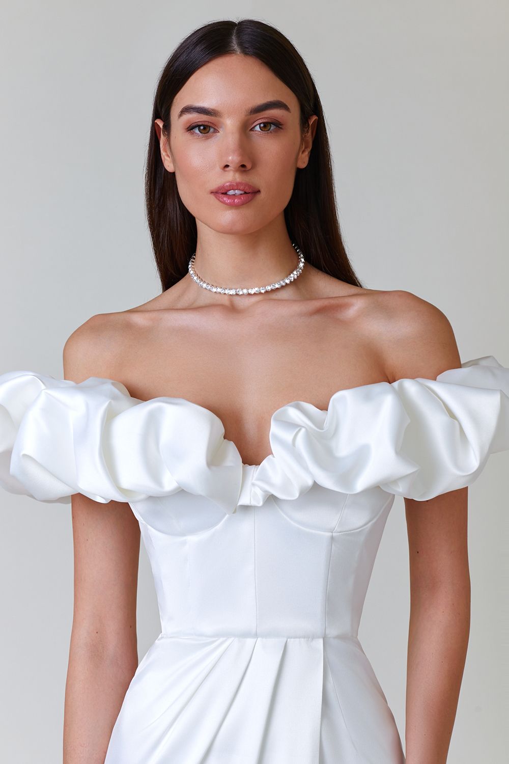 acelimosf™-One-shoulder strapless ruffled dress with high slit