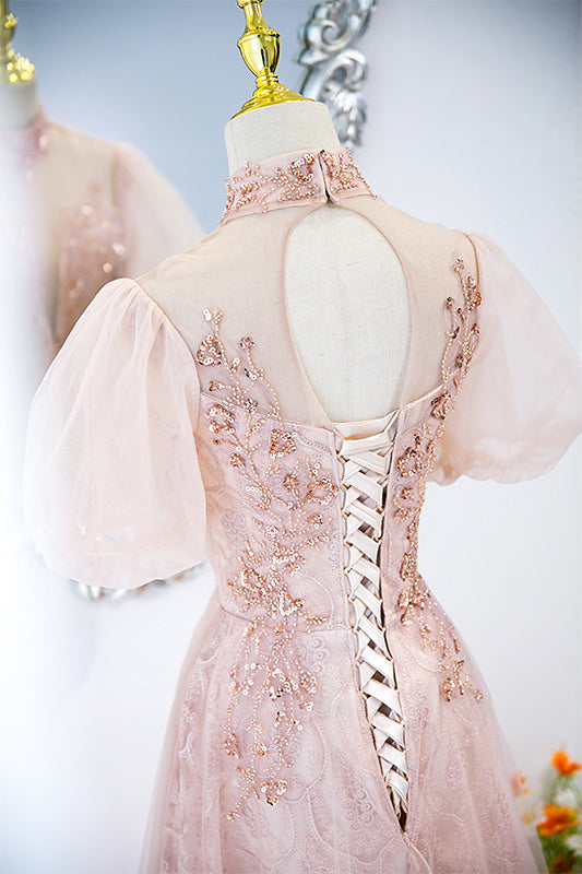 acelimosf™-Pink lace evening gown