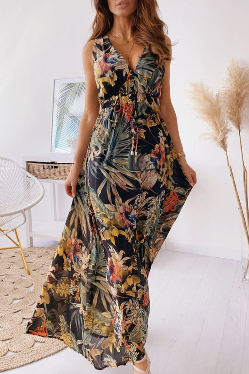 acelimosf™-Fashion Sweet Print V Neck A Line Dresses