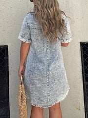 acelimosf™-Short Sleeve Casual Denim Shirt Dress