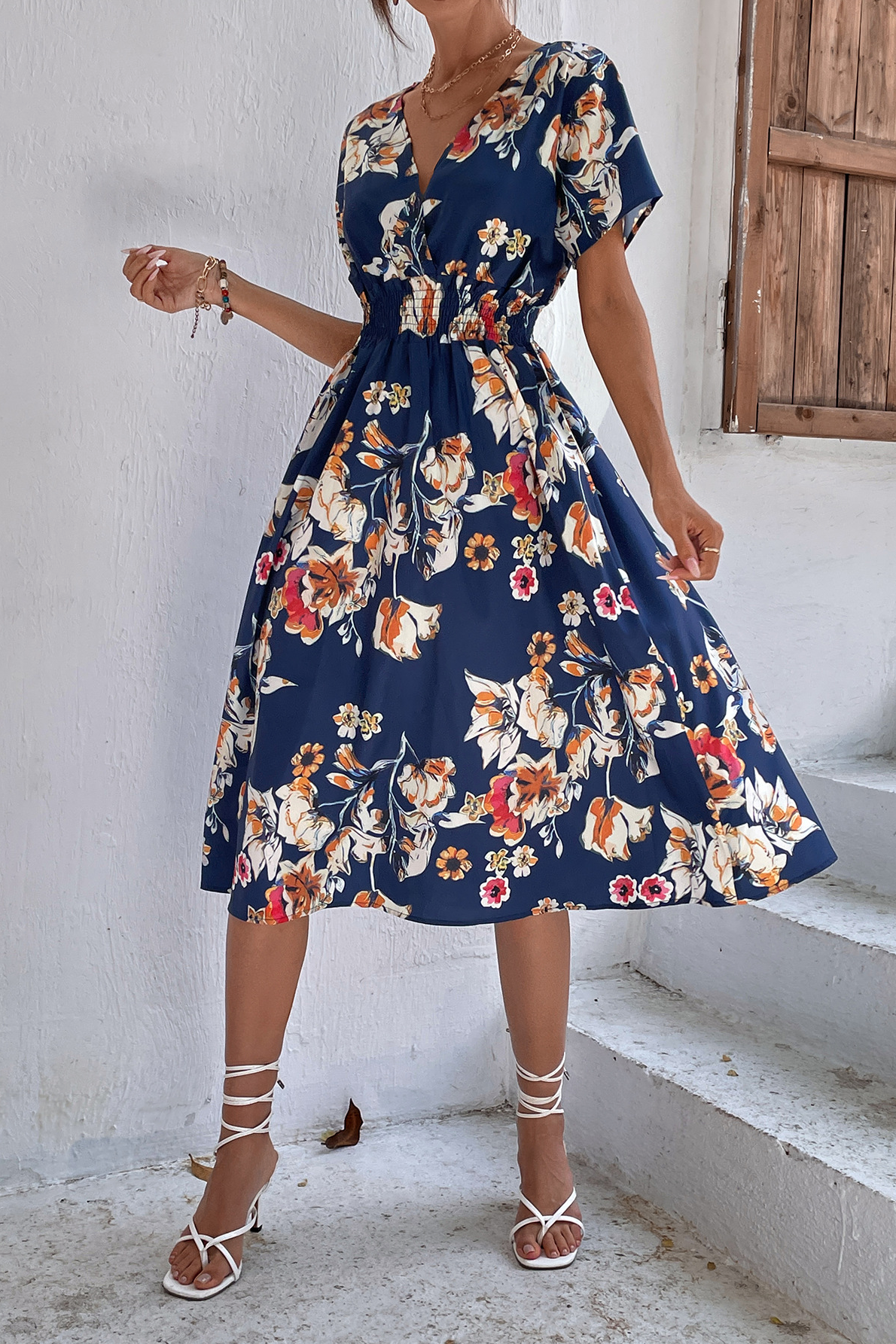 acelimosf™-Small floral print short sleeve dress