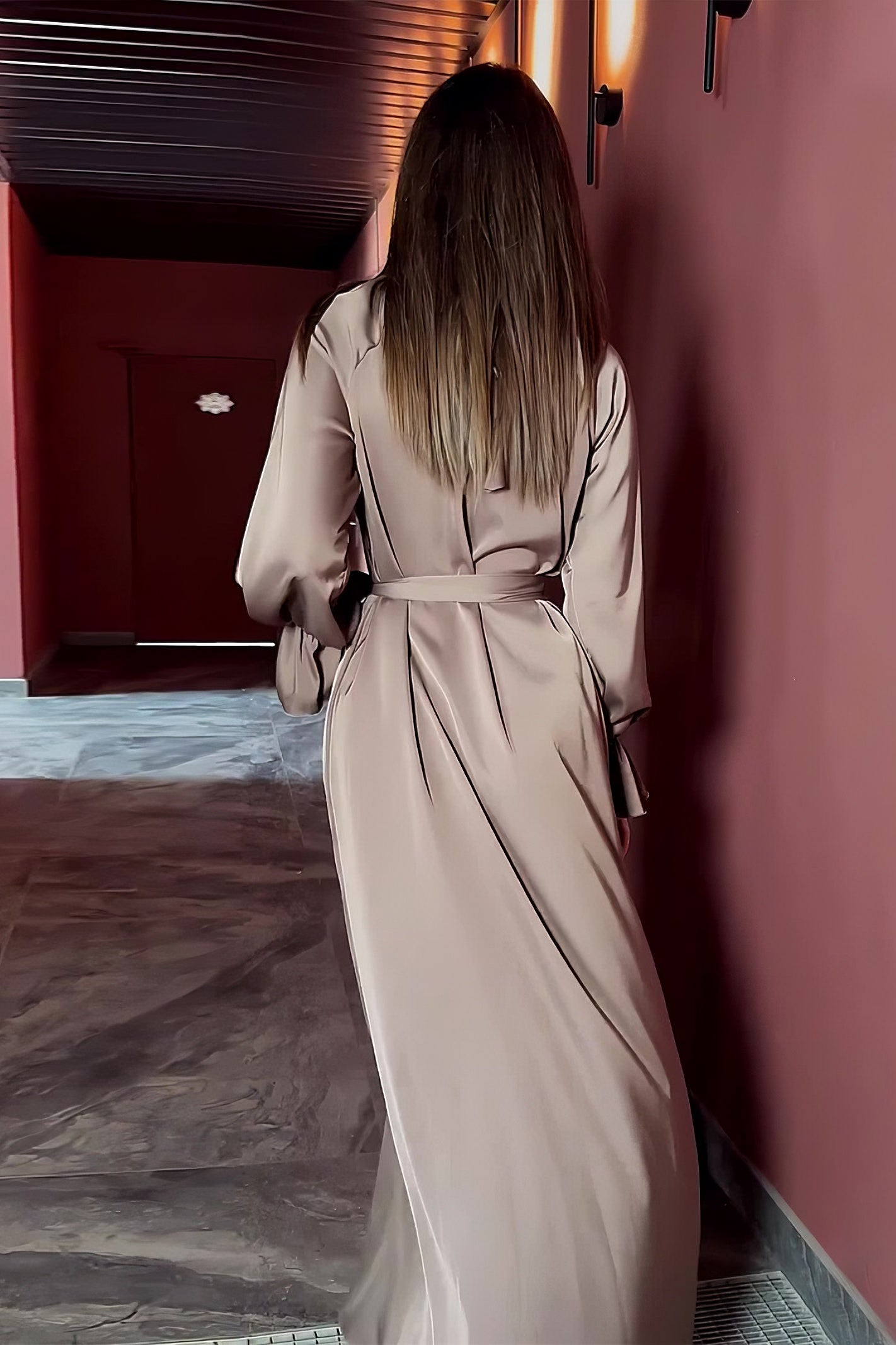 acelimosf™-Solid Color Satin Long Sleeve Loose Dress