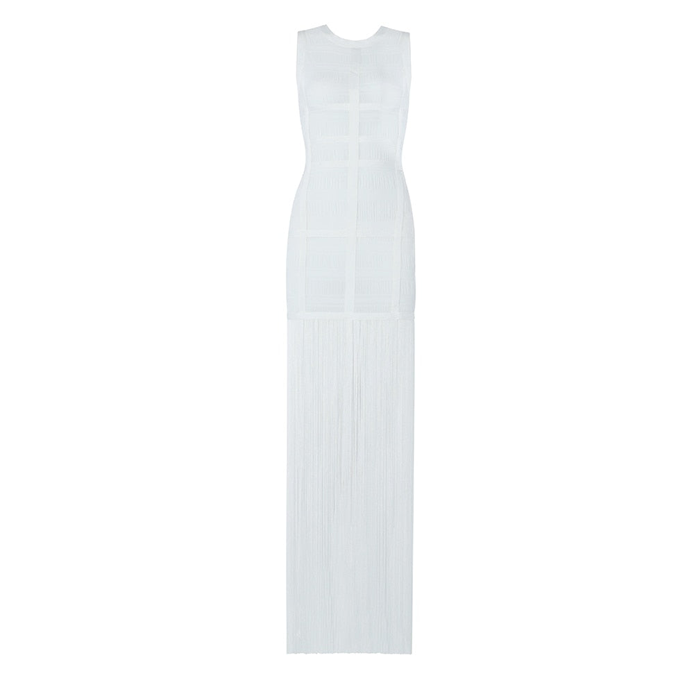 acelimosf™-Hollow Fringe White Sleeveless One-piece Dress Summer Party Gathering Dresses