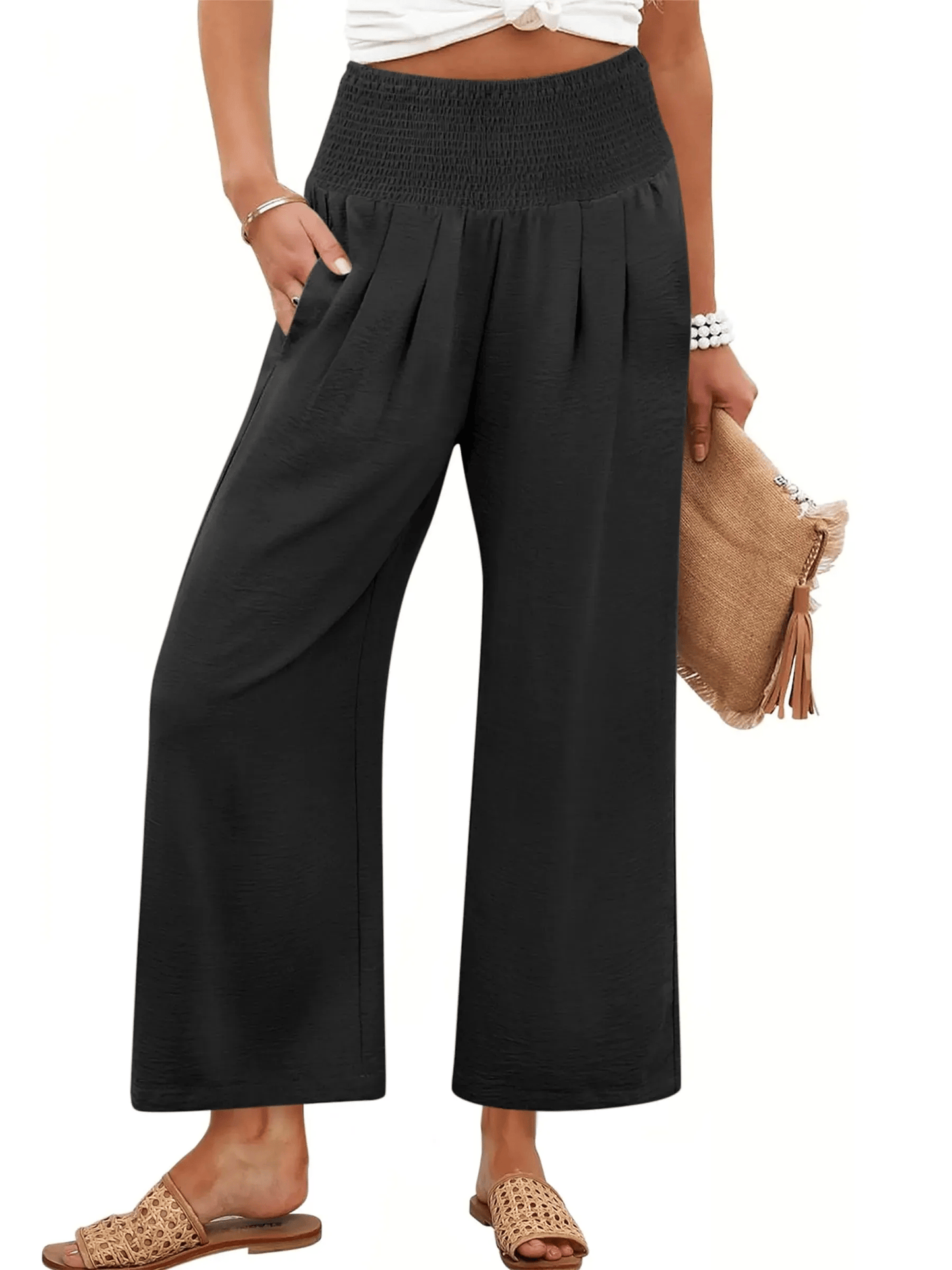 Women's Smocked Waist Wide Leg Palazzo Pants