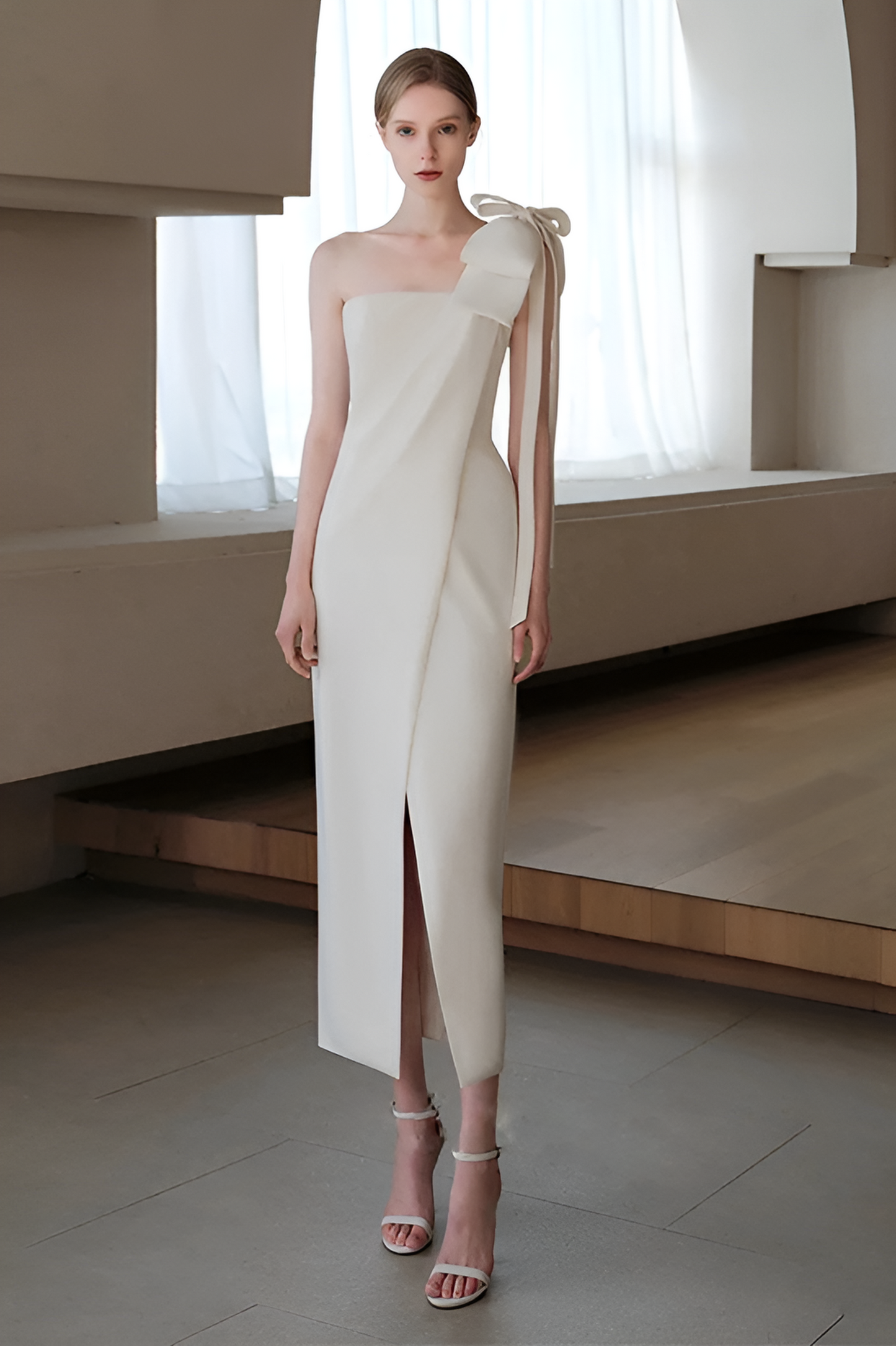 acelimosf™-Elegant banquet sexy slit one-shoulder white evening dress