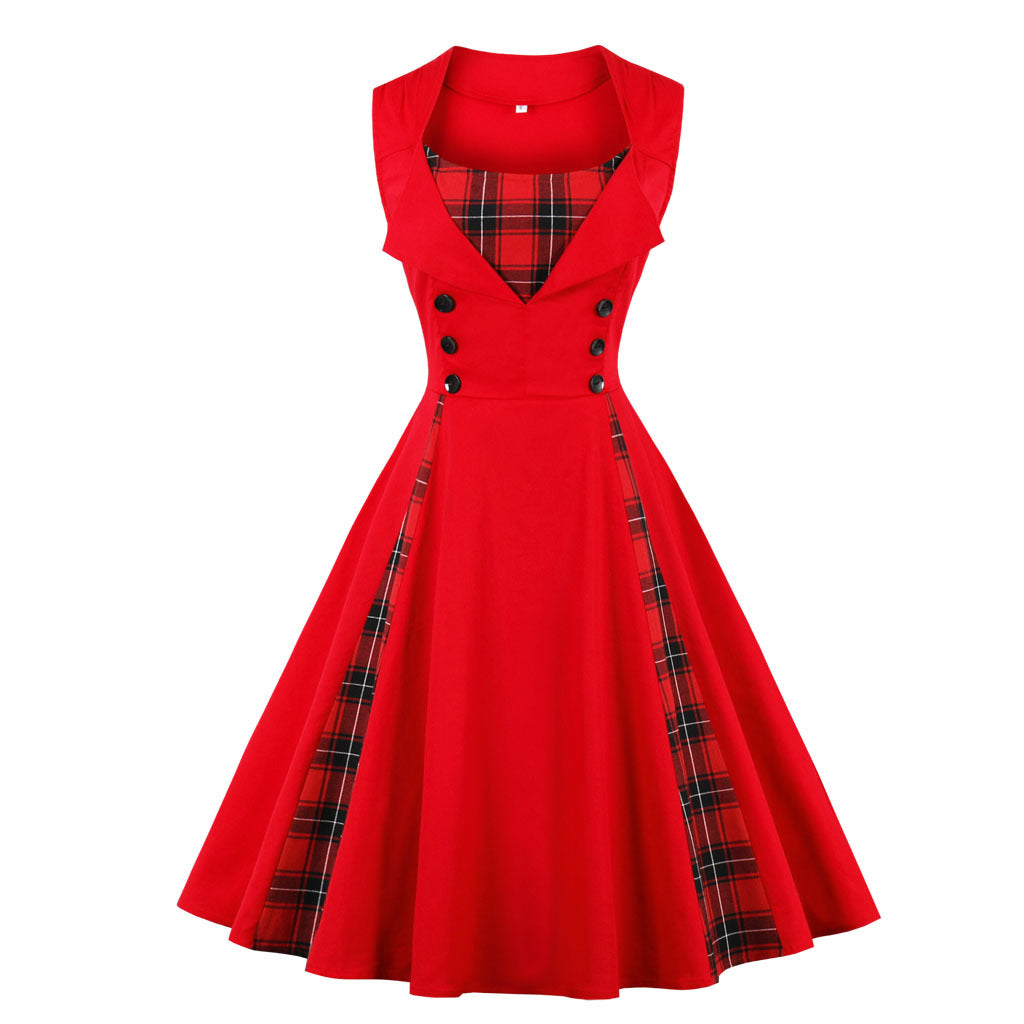 acelimosf™-Sleeveless simple plaid retro dress