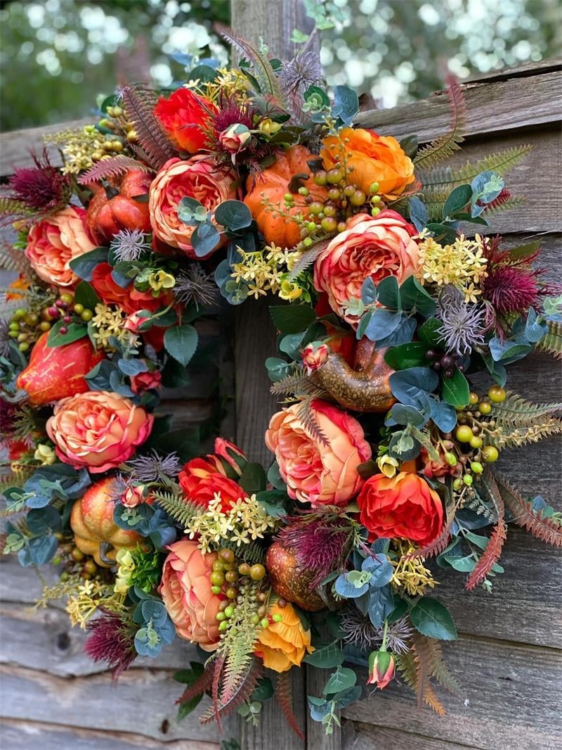 💖Fall Peony And Pumpkin Wreath - Year Round Wreath