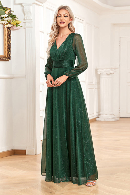 acelimosf™-V-neck shiny chiffon evening dress