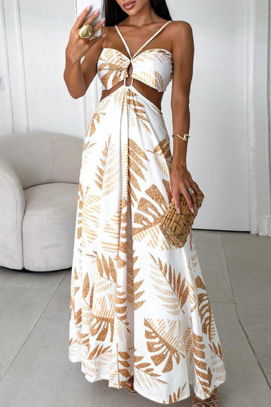 acelimosf™-Sexy Casual Print Backless Spaghetti Strap Long Dresses