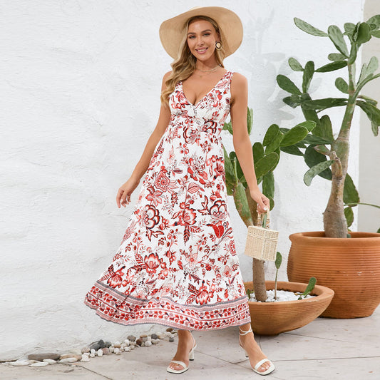 acelimosf™-Vintage Floral Print Summer Maxi Dress