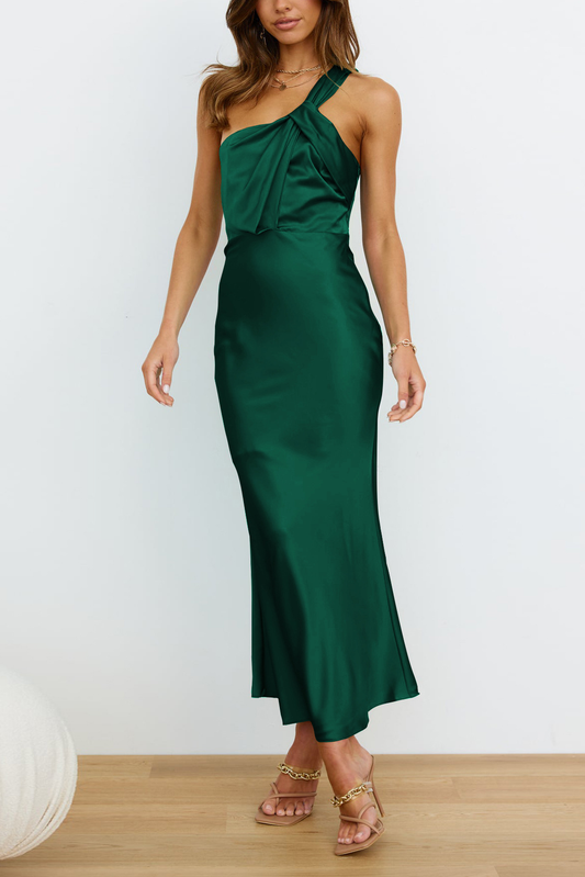acelimosf™-Elegant one-shoulder satin bridesmaid dress with slim fit