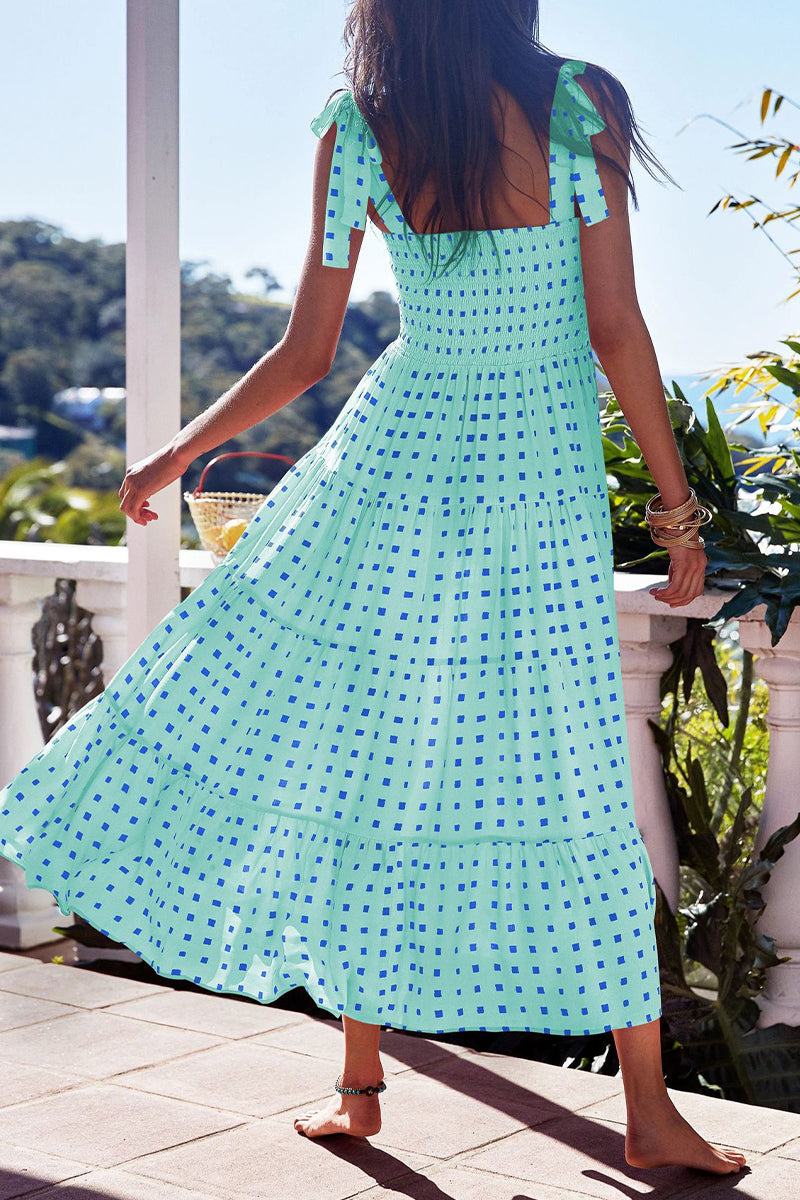 acelimosf™-Fashion Street Dot Patchwork Spaghetti Strap Printed Dresses