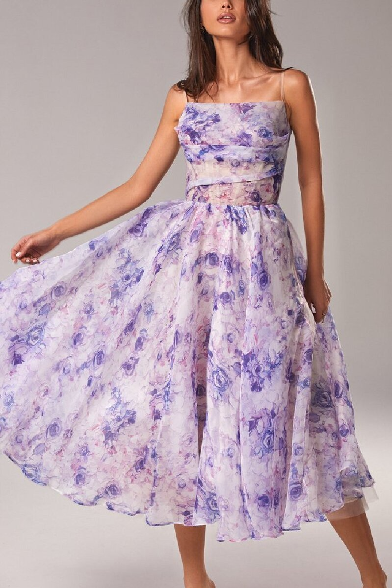 acelimosf™-Strapless sleeveless printed full skirt dress