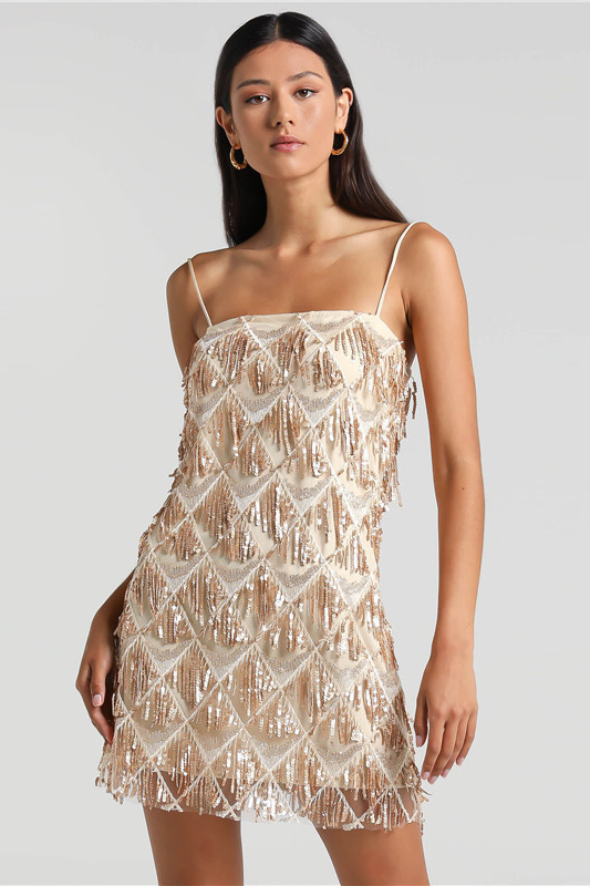 acelimosf™-Sexy suspender sequin fringe dress