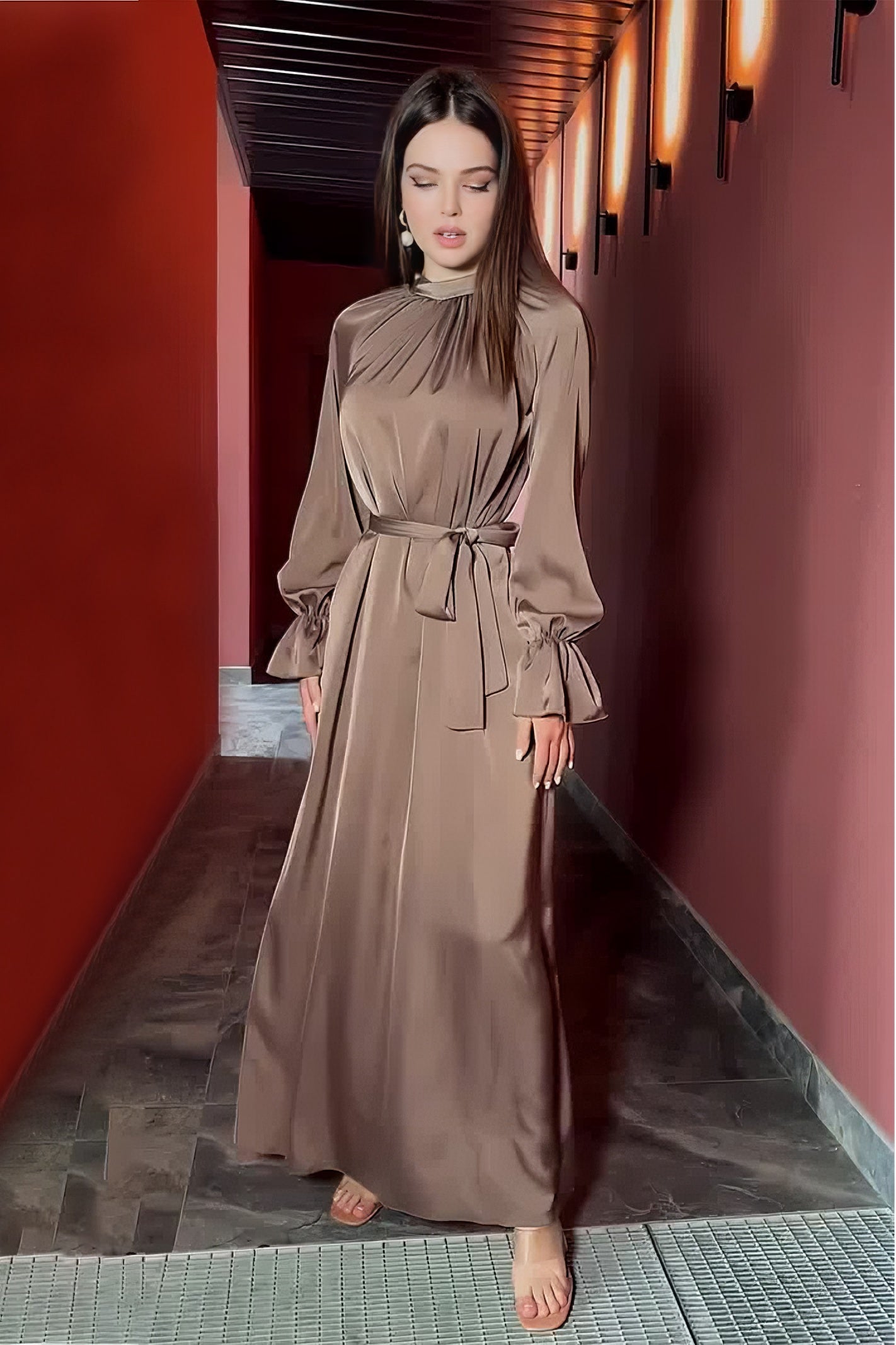 acelimosf™-Solid Color Satin Long Sleeve Loose Dress