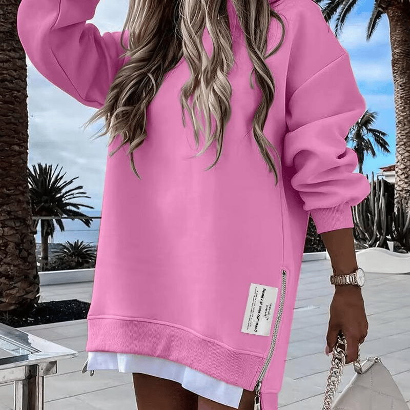 Long Sleeve Pullover Sweatshirt Zipper Slit Casual Dress