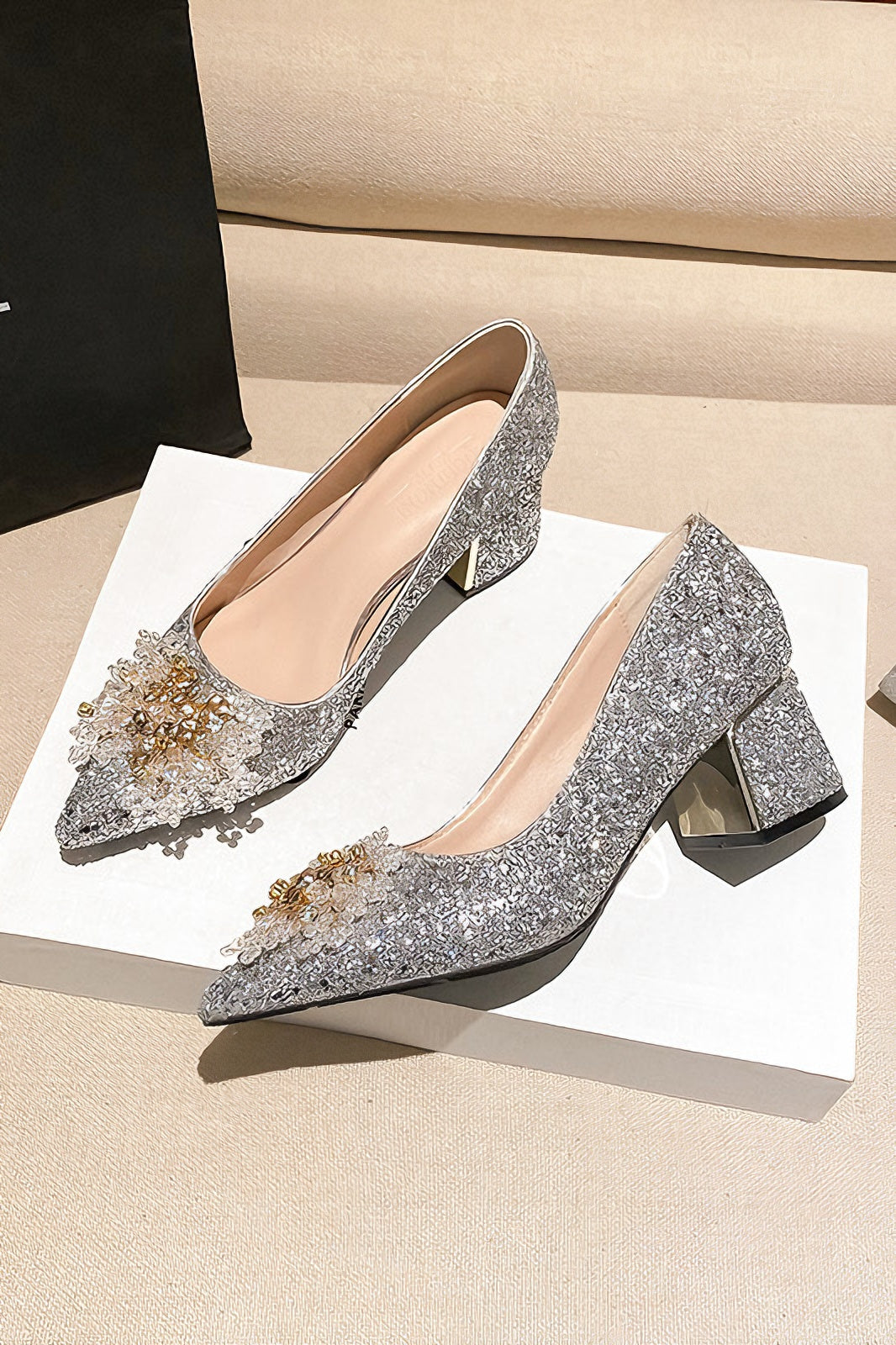 acelimosf™-Thick heels with evening dress sequined high heels