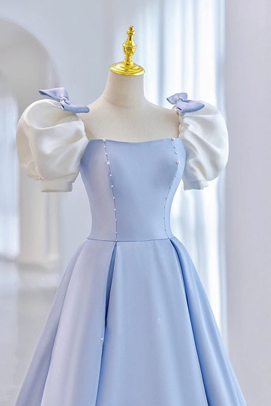 acelimosf™-Runaway Princess blue puff sleeve evening dress