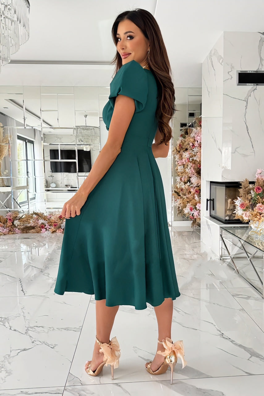 acelimosf™-Sexy V-neck solid color short-sleeved midi dress