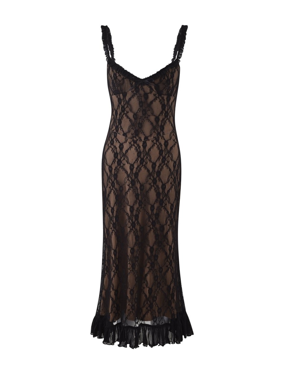 acelimosf™-Elegant lace mesh patchwork suspender dress