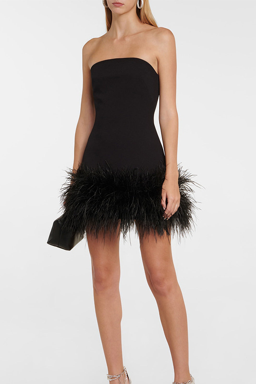 acelimosf™-strapless feather trim mini dress