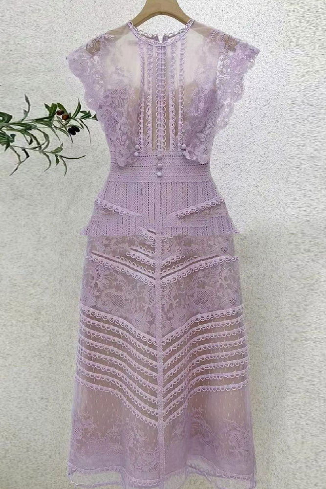 acelimosf™-Crochet lace elegant embroidered dress