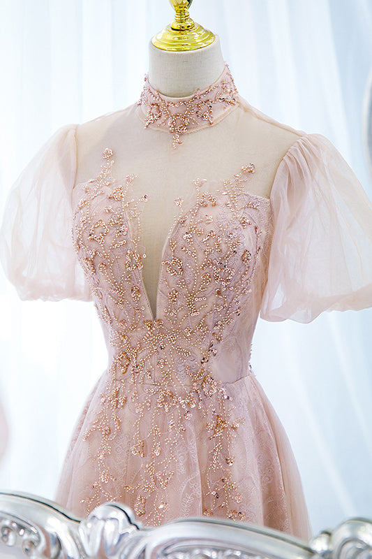 acelimosf™-Pink lace evening gown