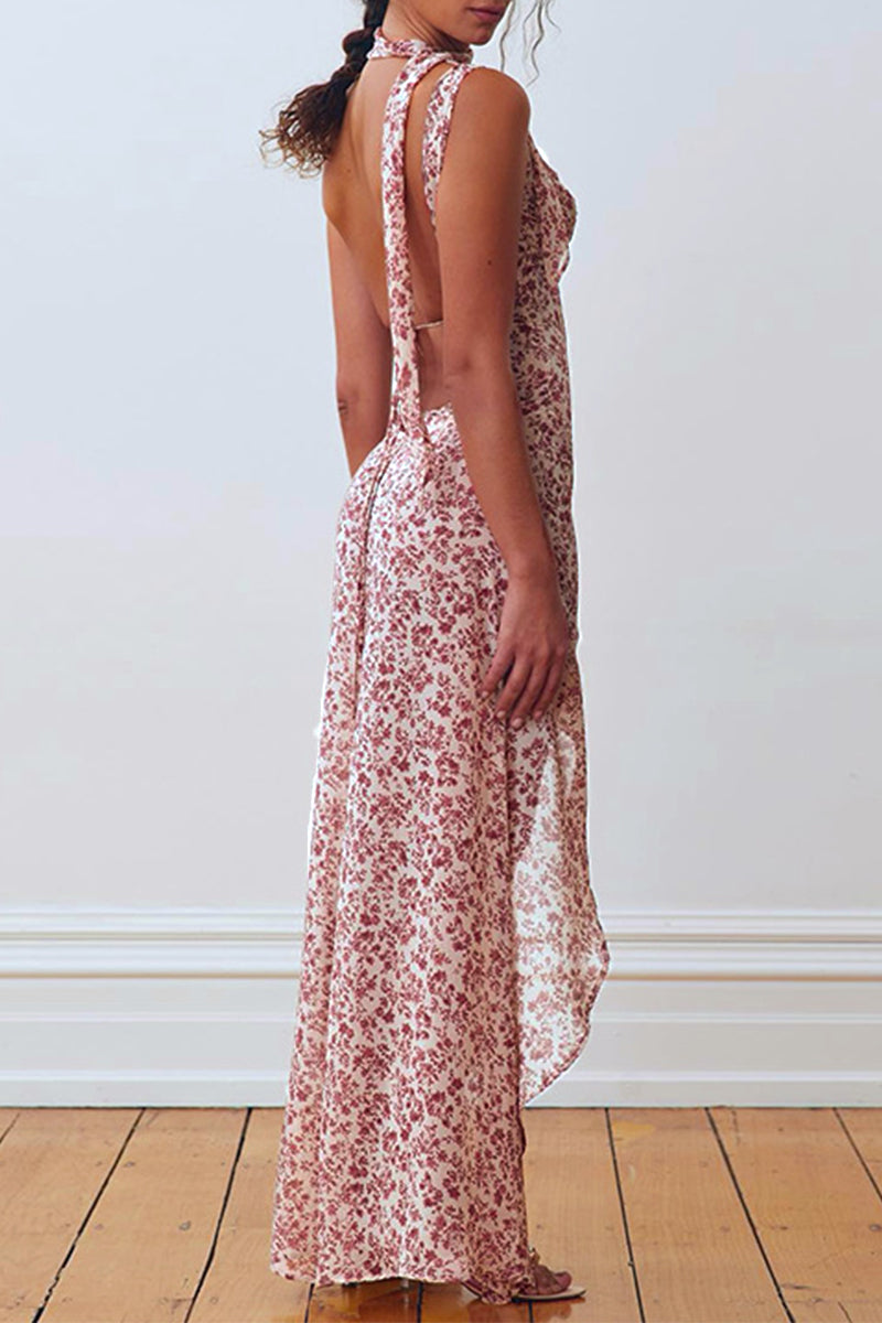 acelimosf™-Sexy Floral Bandage Backless Slit V Neck Dresses