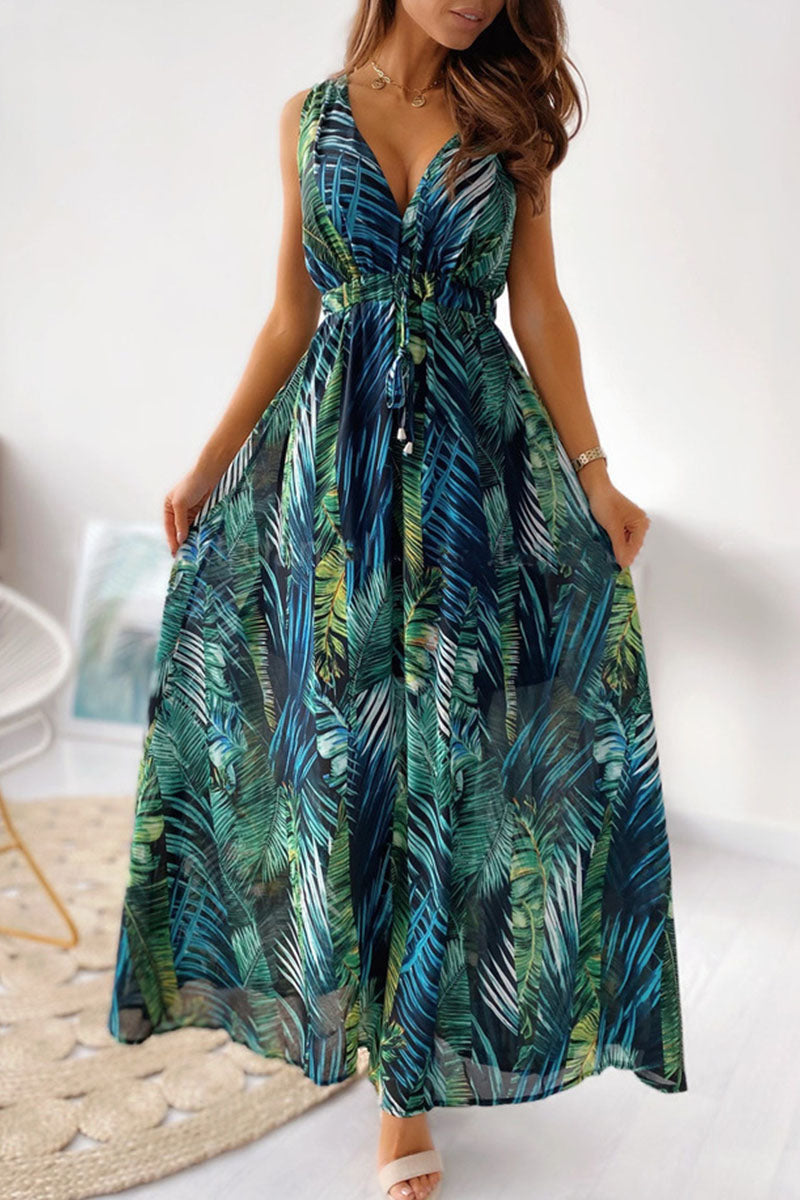 acelimosf™-Fashion Sweet Print V Neck A Line Dresses