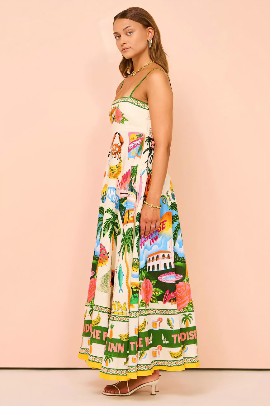 acelimosf™-Sling graffiti print sleeveless full skirt dress