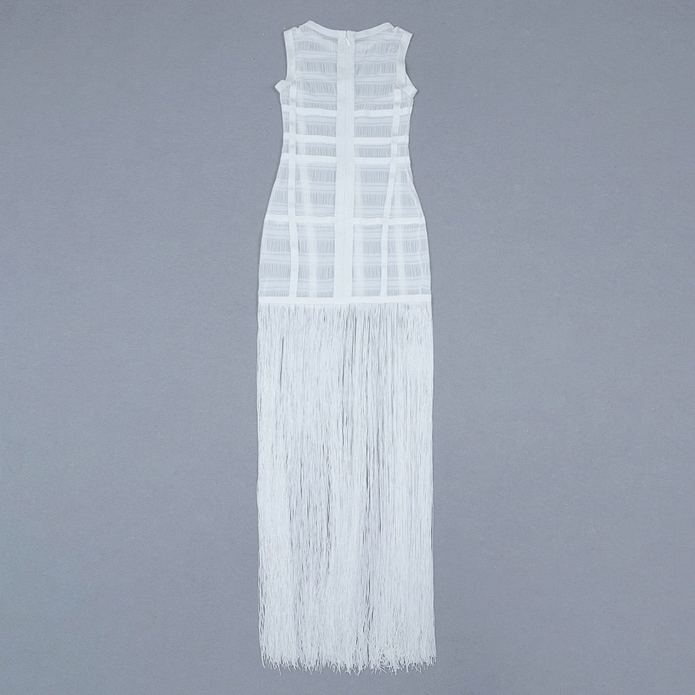 acelimosf™-Hollow Fringe White Sleeveless One-piece Dress Summer Party Gathering Dresses