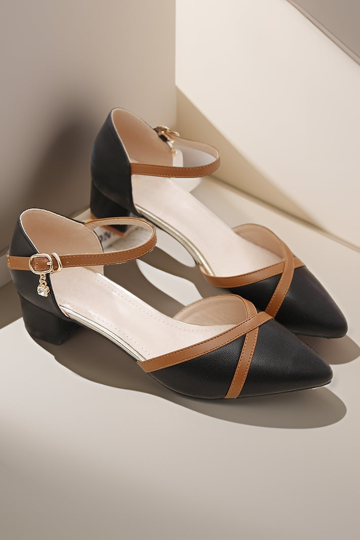 acelimosf™-Versatile simple one-line buckle pointed toe chunky high heels