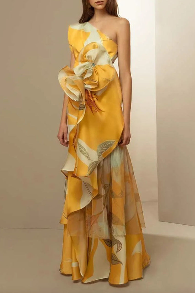 acelimosf™-Elegant Floral Flounce Oblique Collar Evening Dresses