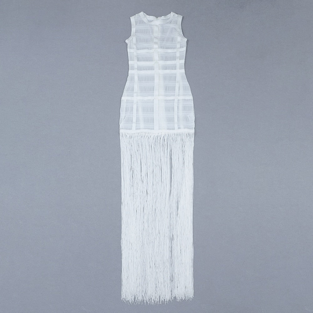 acelimosf™-Hollow Fringe White Sleeveless One-piece Dress Summer Party Gathering Dresses