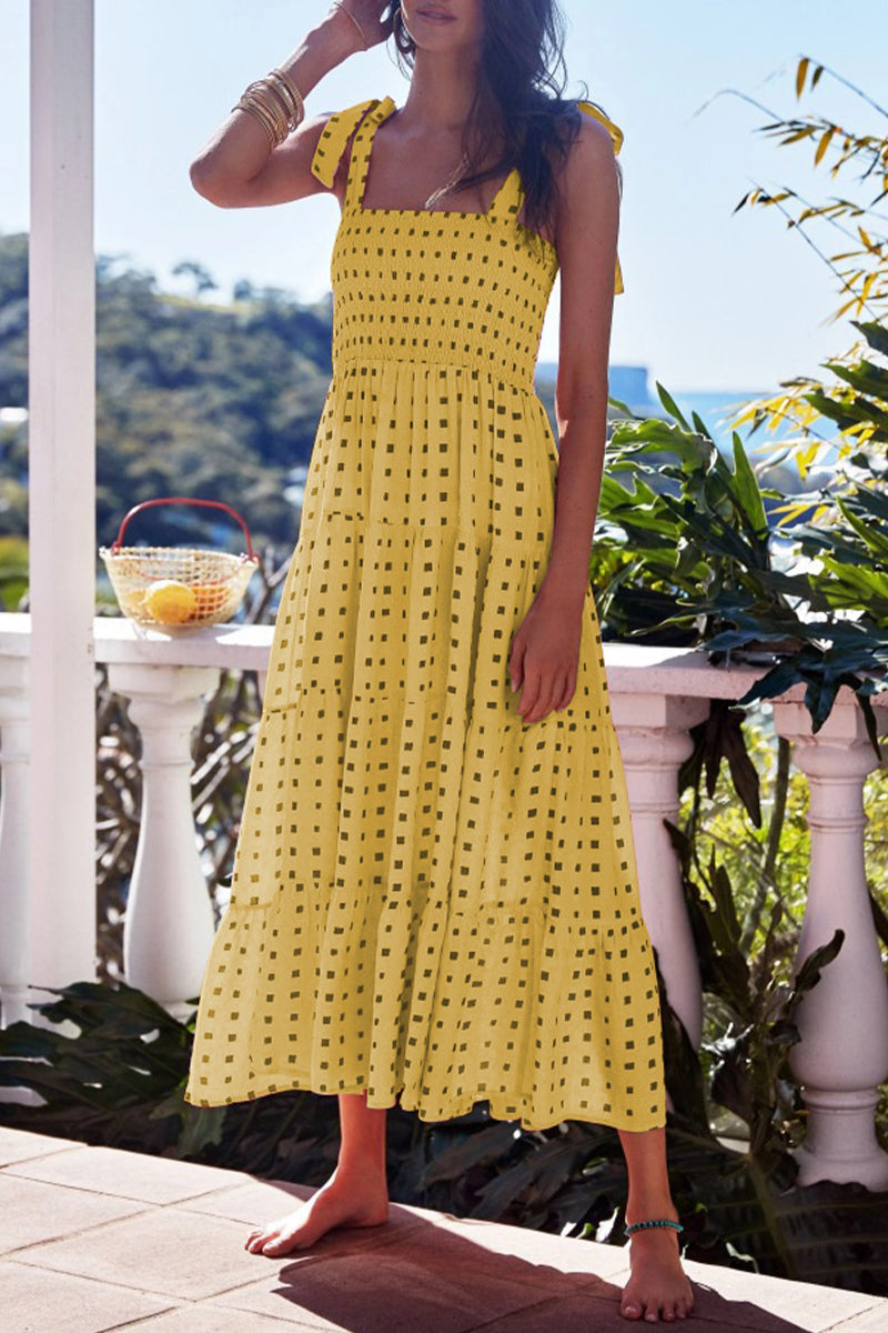 acelimosf™-Fashion Street Dot Patchwork Spaghetti Strap Printed Dresses