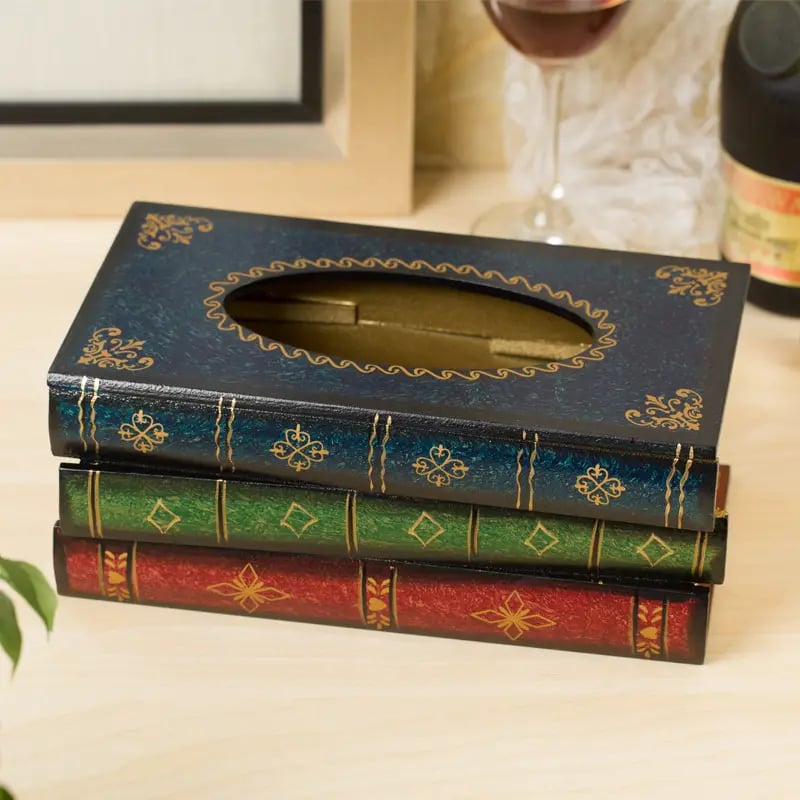Creative Retro Wooden Book Shape Tissue Box