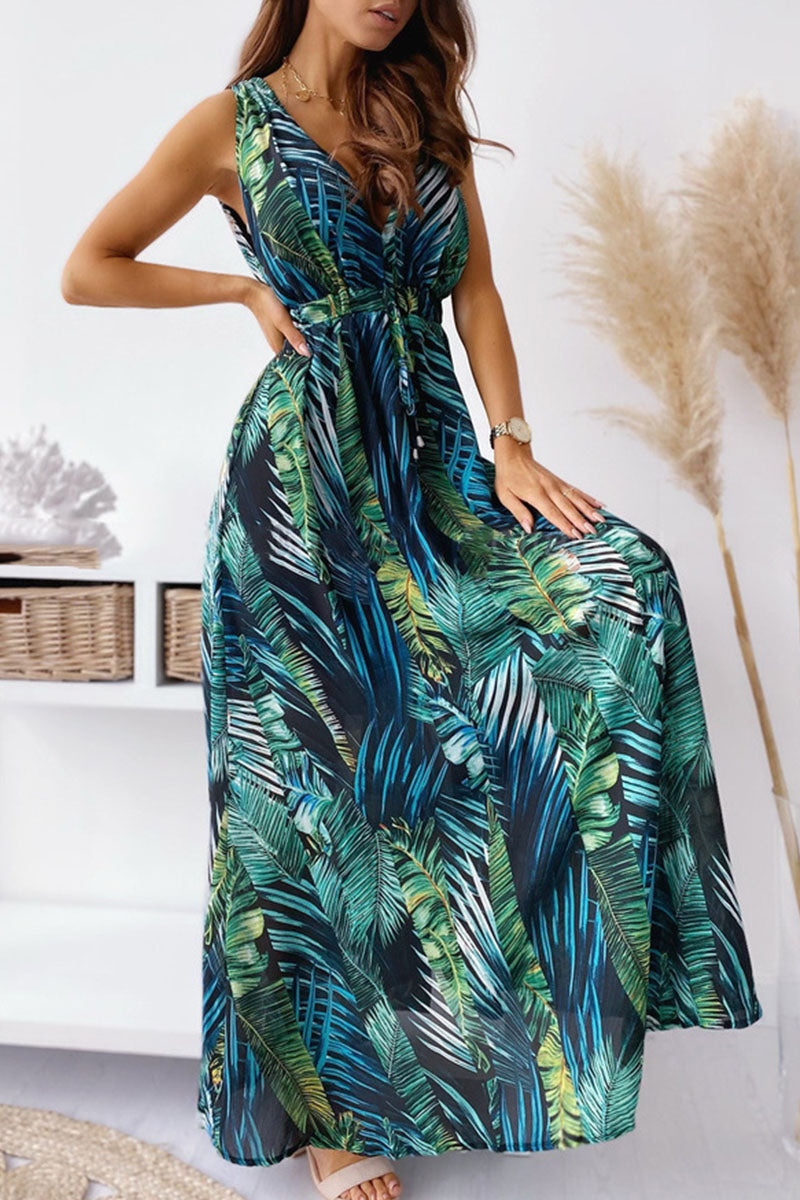 acelimosf™-Fashion Sweet Print V Neck A Line Dresses