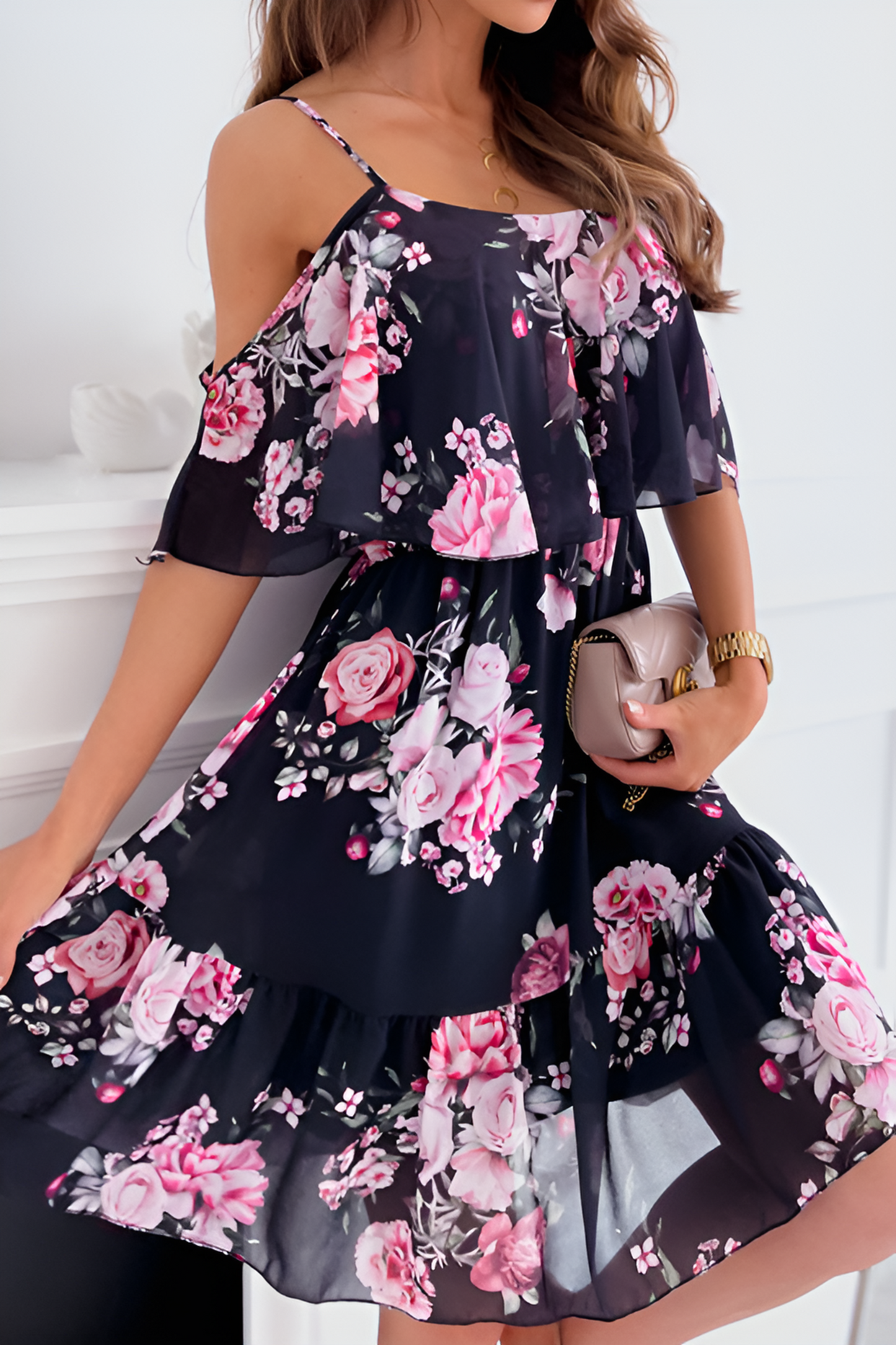 acelimosf™-Chiffon printed strapless off-shoulder sexy dress